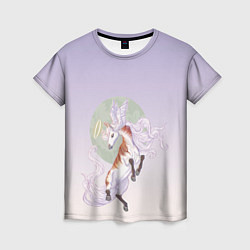 Футболка женская Конь пегас крылья нимб, цвет: 3D-принт