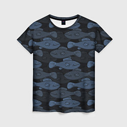 Женская футболка Синие рыбы на темном фоне
