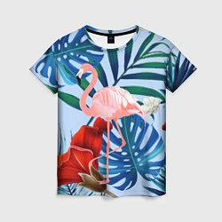 Футболка женская Фламинго в папоротнике, цвет: 3D-принт