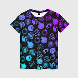 Футболка женская 7 СМЕРТНЫХ ГРЕХОВ НЕОН ЭМБЛЕМЫ, цвет: 3D-принт