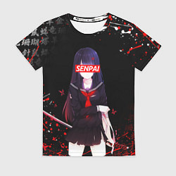 Футболка женская SENPAI KATANA GIRL, БРЫЗГИ КРАСОК, цвет: 3D-принт