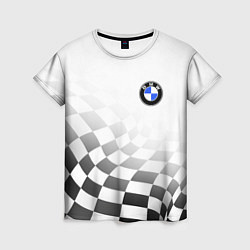 Футболка женская BMW, БМВ СПОРТ, ФИНИШНЫЙ ФЛАГ, цвет: 3D-принт