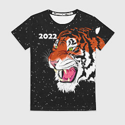 Футболка женская Рычащий Тигр и Снегопад 2022, цвет: 3D-принт