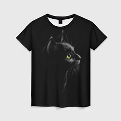 Футболка женская Черный кот на черном фоне, цвет: 3D-принт