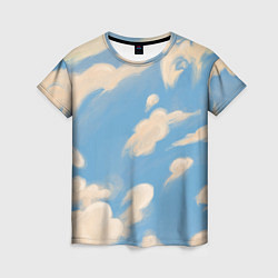 Футболка женская Рисунок голубого неба с облаками маслом, цвет: 3D-принт