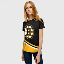 Футболка женская Бостон Брюинз, Boston Bruins Диагональные полосы, цвет: 3D-принт — фото 2