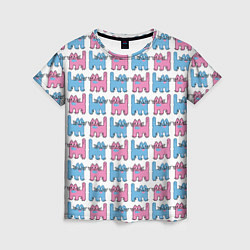 Футболка женская Пиксельные коты: розовый и голубой, паттерн, цвет: 3D-принт