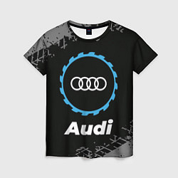 Футболка женская Audi в стиле Top Gear со следами шин на фоне, цвет: 3D-принт