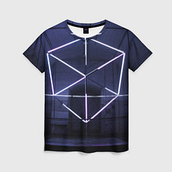 Женская футболка Неоновый прерывистый куб во тьме - Фиолетовый