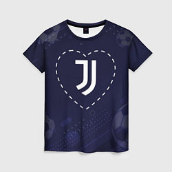 Футболка женская Лого Juventus в сердечке на фоне мячей, цвет: 3D-принт