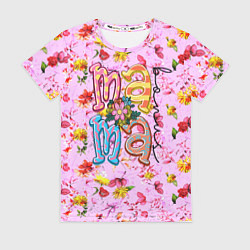 Женская футболка Слово МАМА в цветочках