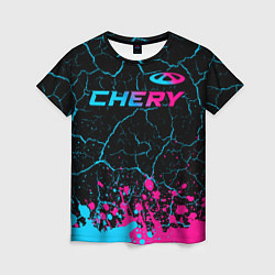 Футболка женская Chery - neon gradient: символ сверху, цвет: 3D-принт