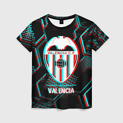 Футболка женская Valencia FC в стиле glitch на темном фоне, цвет: 3D-принт