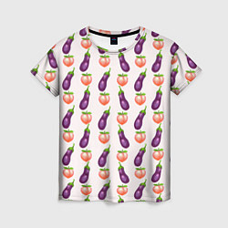 Футболка женская Баклажаны и персики паттерн, цвет: 3D-принт