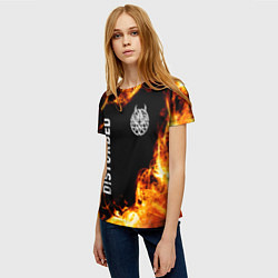 Футболка женская Disturbed и пылающий огонь, цвет: 3D-принт — фото 2