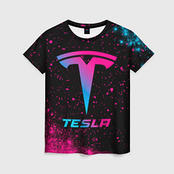 Женская футболка Tesla - neon gradient
