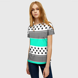 Футболка женская Комбинированный полосатый черно-голубой узор, цвет: 3D-принт — фото 2