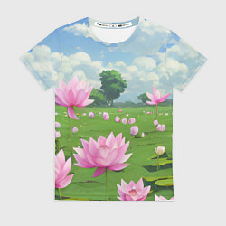 Футболка женская Вид на лотосы аниме, цвет: 3D-принт
