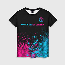 Футболка женская Manchester United - neon gradient: символ сверху, цвет: 3D-принт