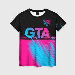 Футболка женская GTA - neon gradient: символ сверху, цвет: 3D-принт