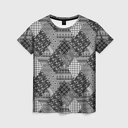 Футболка женская Black and White Ethnic Patchwork Pattern, цвет: 3D-принт