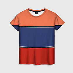 Футболка женская Combined pattern striped orange red blue, цвет: 3D-принт