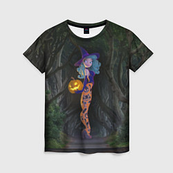 Футболка женская Ведьма с тыквой и в крутых колготках - Halloween, цвет: 3D-принт