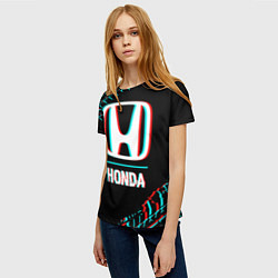 Футболка женская Значок Honda в стиле glitch на темном фоне, цвет: 3D-принт — фото 2