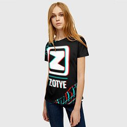 Футболка женская Значок Zotye в стиле glitch на темном фоне, цвет: 3D-принт — фото 2