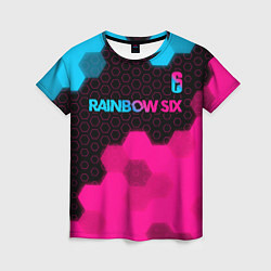 Женская футболка Rainbow Six - neon gradient: символ сверху