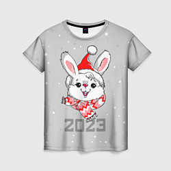 Футболка женская Белый кролик в шарфе 2023, цвет: 3D-принт