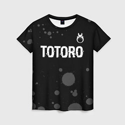 Женская футболка Totoro glitch на темном фоне: символ сверху