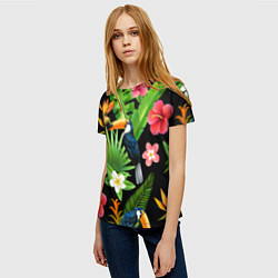 Футболка женская Тропический паттерн с туканом, цвет: 3D-принт — фото 2