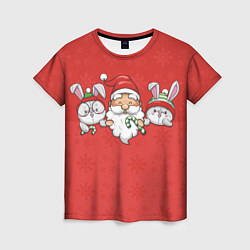 Футболка женская Игрушечный дед Мороз и зайцы, цвет: 3D-принт