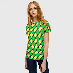 Футболка женская Жёлто-зелёная плетёнка - оптическая иллюзия, цвет: 3D-принт — фото 2