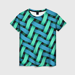 Футболка женская Сине-зелёная плетёнка - оптическая иллюзия, цвет: 3D-принт