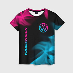 Футболка женская Volkswagen - neon gradient: надпись, символ, цвет: 3D-принт