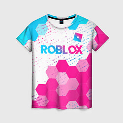 Футболка женская Roblox neon gradient style: символ сверху, цвет: 3D-принт