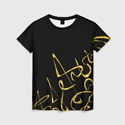 Футболка женская Золотая каллиграфия на черном фоне, цвет: 3D-принт