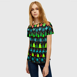 Футболка женская Узор с ёлками и оленями, цвет: 3D-принт — фото 2