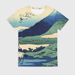 Футболка женская Журавли - японский художник Хокусай Фудзи, цвет: 3D-принт