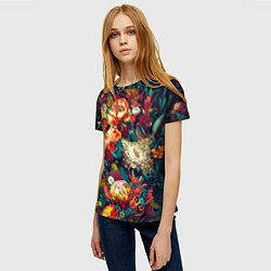 Футболка женская Цветочный паттерн с цветами и листьями, цвет: 3D-принт — фото 2