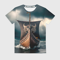 Женская футболка Корабль в бушующем море