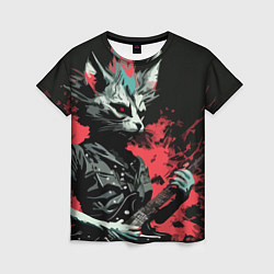 Футболка женская Rocker Cat on a black background - C-Cats collecti, цвет: 3D-принт