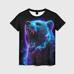 Женская футболка Свирепый неоновый медведь