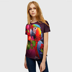 Футболка женская Попугай ара с цветами, цвет: 3D-принт — фото 2