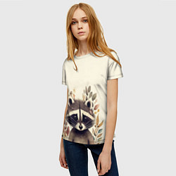 Футболка женская Милый енот в акварельном стиле, цвет: 3D-принт — фото 2