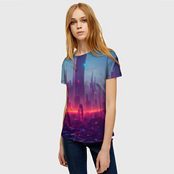 Футболка женская Город ночной и неоновый, цвет: 3D-принт — фото 2