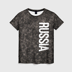 Женская футболка Россия на фоне узора медного цвета