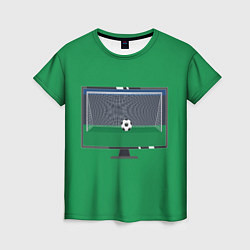 Футболка женская Футбольный мяч и ворота на экране монитора, цвет: 3D-принт